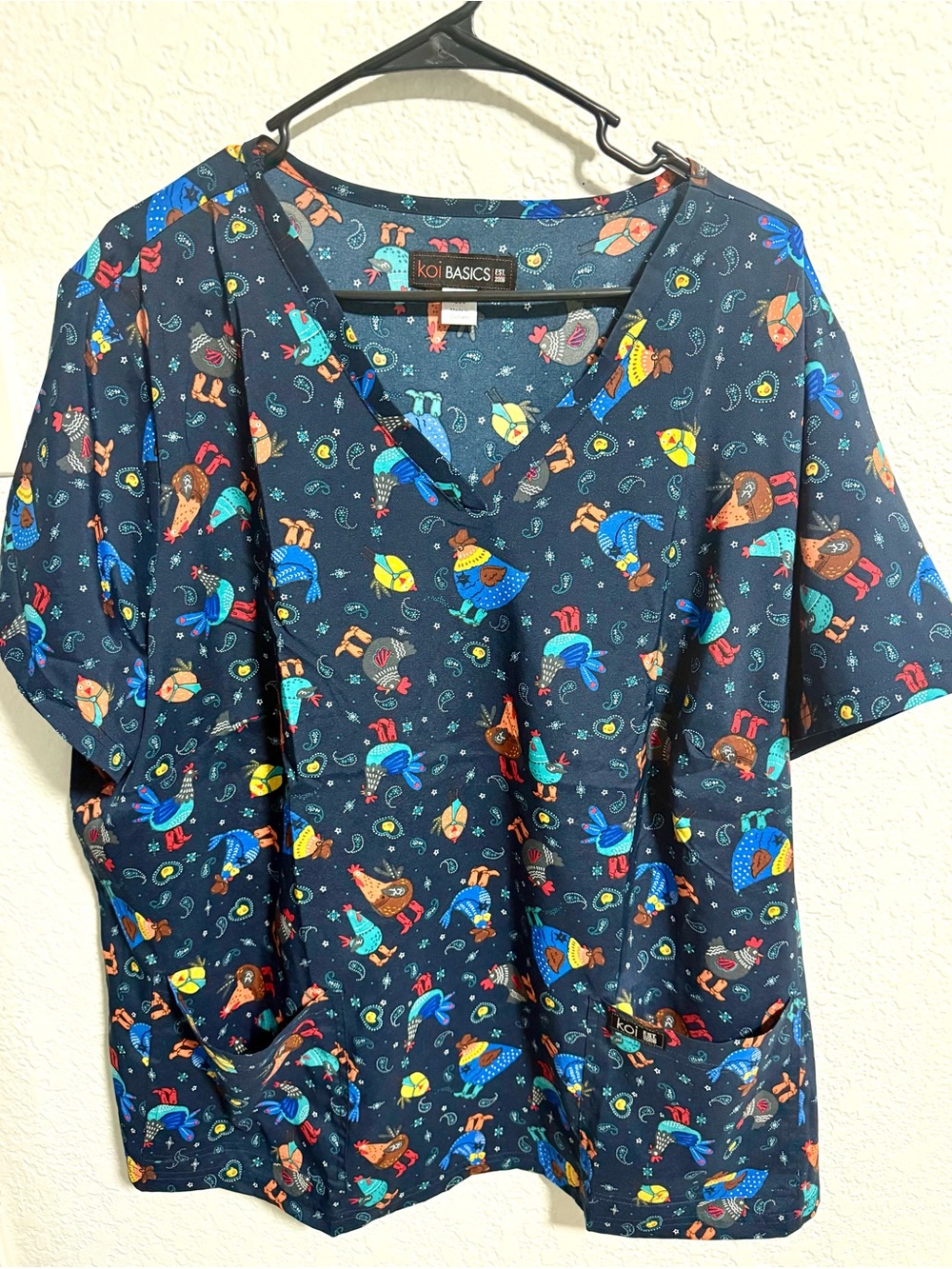 Women’s Navy Blue Animal Print Scrub Top Size 3X